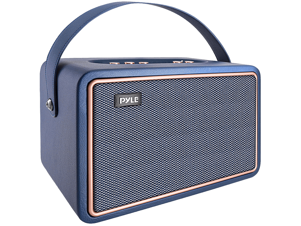 PyleUsa Vintage Bluetooth Speaker - Rechargeable Leather Portable Wireless Retro Style Audio System
